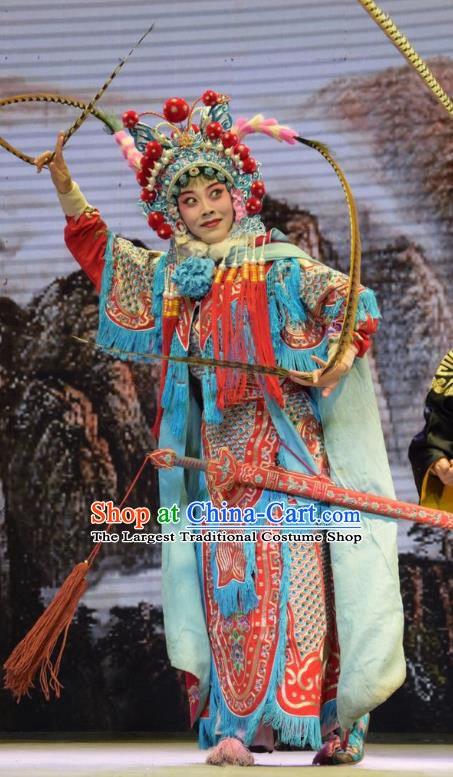 Chinese Jin Opera Female General Garment Costumes and Headdress San Guan Dian Shuai Traditional Shanxi Opera Martial Woman Dress Warrior Mu Guiying Apparels
