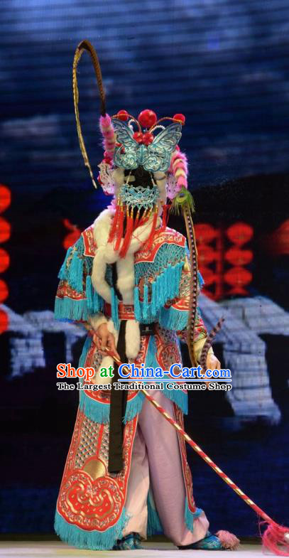 Chinese Jin Opera Female General Garment Costumes and Headdress San Guan Dian Shuai Traditional Shanxi Opera Martial Woman Dress Warrior Mu Guiying Apparels