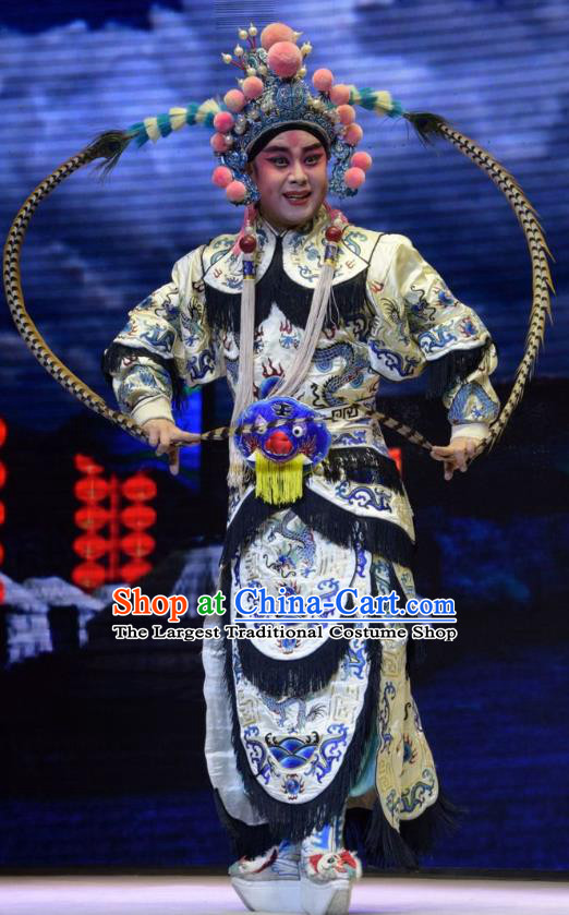 San Guan Dian Shuai Chinese Shanxi Opera Wusheng Apparels Costumes and Headpieces Traditional Jin Opera Martial Male Garment Warrior Yang Zongbao Clothing