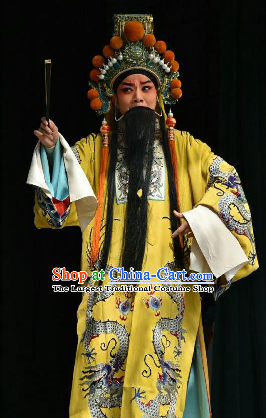 Chinese Shanxi Opera Qi King Apparels Costumes and Headpieces Traditional Jin Opera Elderly Male Garment Monarch Clothing