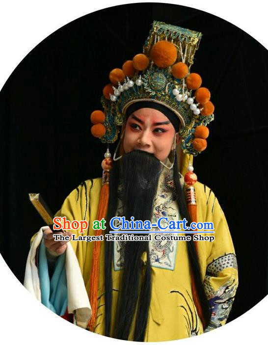 Chinese Shanxi Opera Qi King Apparels Costumes and Headpieces Traditional Jin Opera Elderly Male Garment Monarch Clothing