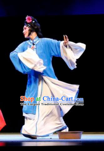 Chinese Jin Opera Diva Garment Costumes and Headdress Lan Ke Mountain Traditional Shanxi Opera Country Woman Dress Young Female Apparels