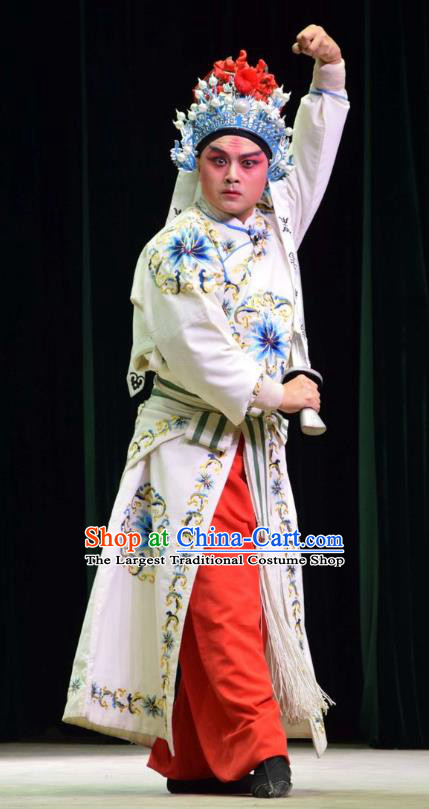 Xia He Dong Chinese Shanxi Opera Martial Male Apparels Costumes and Headpieces Traditional Jin Opera Wusheng Garment Takefu Huyan Zan Clothing