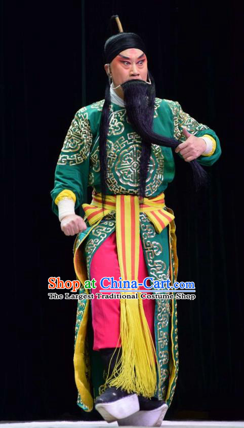 Xia He Dong Chinese Shanxi Opera Martial Male Apparels Costumes and Headpieces Traditional Jin Opera Pioneer Garment Military Officer Huyan Shouting Clothing