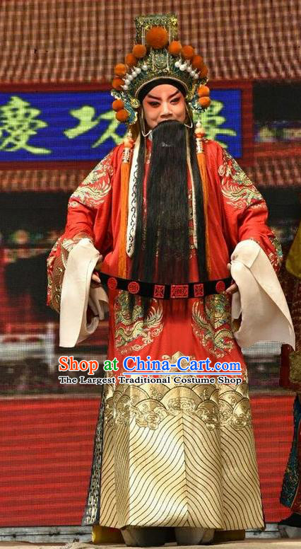 Chinese Shanxi Opera Lord Qi Xuan Apparels Costumes and Headpieces Traditional Jin Opera Monarch Garment King Clothing