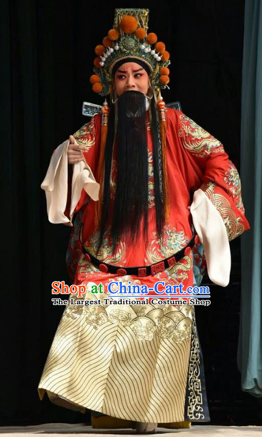 Chinese Shanxi Opera Lord Qi Xuan Apparels Costumes and Headpieces Traditional Jin Opera Monarch Garment King Clothing