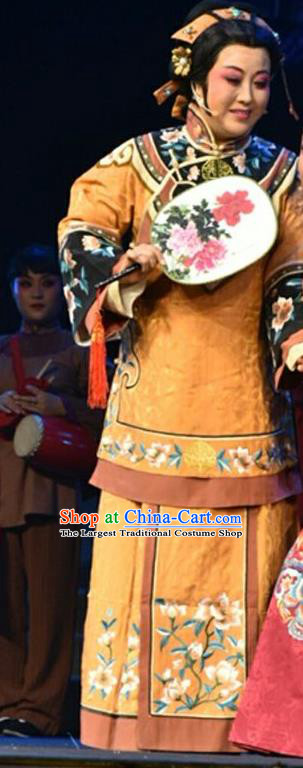 Chinese Jin Opera Elderly Female Garment Costumes and Headdress Wang Jia Da Yuan Traditional Shanxi Opera Rich Woman Dress Dame Apparels