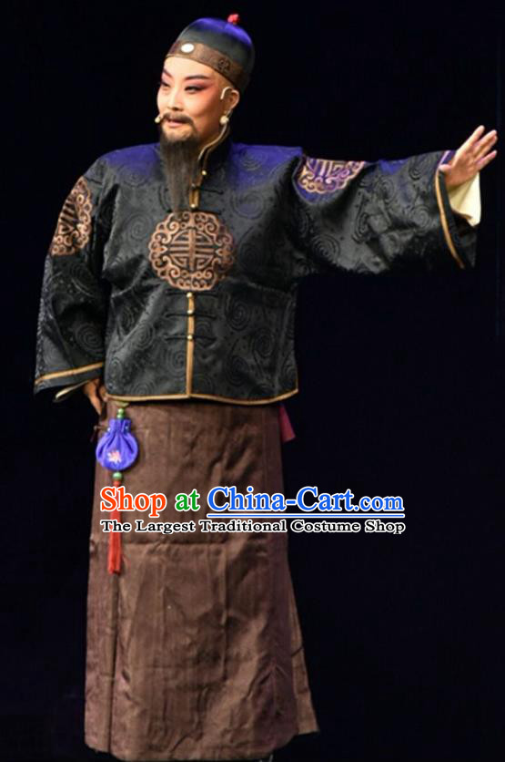 Wang Jia Da Yuan Chinese Shanxi Opera Qing Dynasty Merchant Wang Chongren Apparels Costumes and Headpieces Traditional Jin Opera Laosheng Garment Milord Clothing