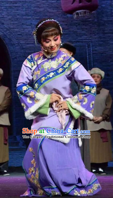 Chinese Jin Opera Young Mistress Garment Costumes and Headdress Wang Jia Da Yuan Traditional Shanxi Opera Hua Tan Purple Dress Rich Female Apparels