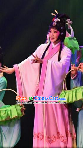 Chinese Jin Opera Young Beauty Garment Costumes and Headdress Zhen Luo Nv Traditional Shanxi Opera Hua Tan Pink Dress Diva Zhen Luo Apparels