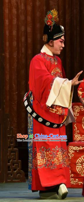 Fu Gui Tu Chinese Shanxi Opera Bridegroom Apparels Costumes and Headpieces Traditional Jin Opera Xiaosheng Garment Scholar Ni Jun Clothing