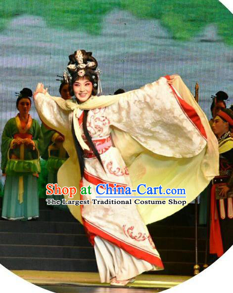 Chinese Jin Opera Queen Zhen Luo Garment Costumes and Headdress Zhen Luo Nv Traditional Shanxi Opera Court Lady Apparels Young Female Dress