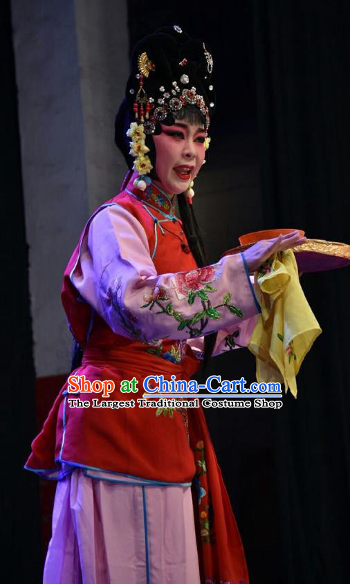 Chinese Jin Opera Maid Lady Garment Costumes and Headdress Red Book Sword Traditional Shanxi Opera Xiaodan Apparels Servant Girl Liu Er Dress