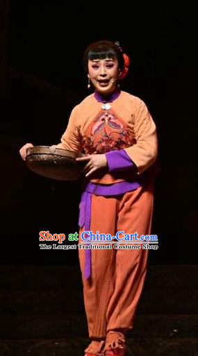 Chinese Jin Opera Young Female Garment Costumes and Headdress The Red Sorghum Traditional Shanxi Opera Country Woman Apparels Diva Jiu Er Dress