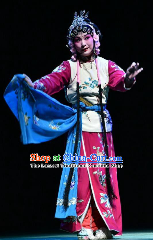 Chinese Jin Opera Servant Girl Garment Costumes and Headdress Hua Tian Cuo Traditional Shanxi Opera Xiaodan Apparels Maid Lady Chun Lan Dress