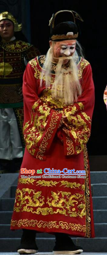 Fan Jin Zhong Ju Chinese Shanxi Opera Clown Apparels Costumes and Headpieces Traditional Jin Opera Elderly Male Garment Milord Red Clothing