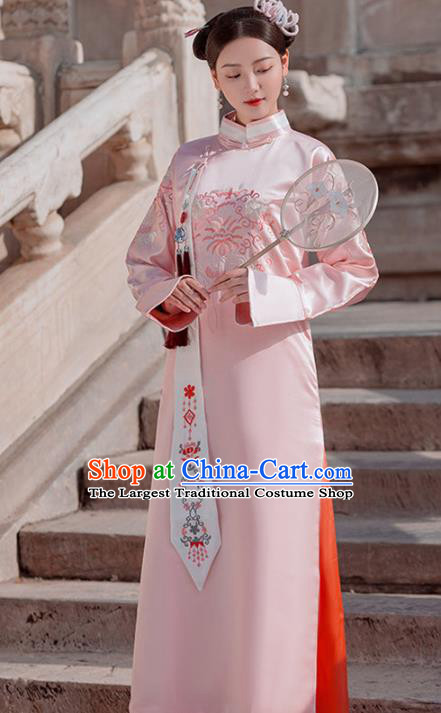 Chinese Traditional Qing Dynasty Manchu Princess Historical Costumes Ancient Imperial Consort Hanfu Dress Noble Female Apparels and Headpieces Complete Set
