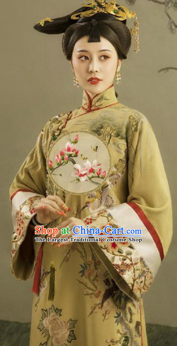 Chinese Traditional Qing Dynasty Imperial Consort Historical Costumes Ancient Royal Queen Hanfu Dress Manchu Empress Apparels and Headpieces Complete Set