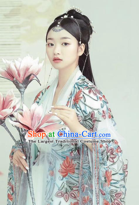 Chinese Traditional Drama Goddess Historical Costumes Ancient Royal Princess Hanfu Dress Apparels and Headpieces for Women