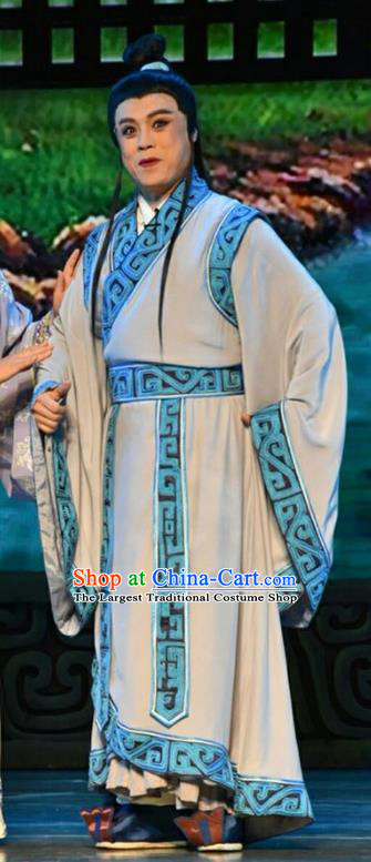 Qing Ming Chinese Shanxi Opera Xiaosheng Apparels Costumes and Headpieces Traditional Jin Opera Niche Garment Young Man Clothing