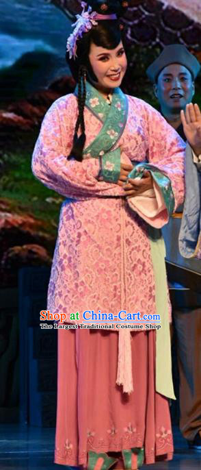 Chinese Jin Opera Village Girl Garment Costumes and Headdress Qing Ming Traditional Shanxi Opera Young Lady Apparels Xiaodan Dress