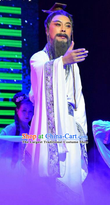 Qing Ming Chinese Shanxi Opera Elderly Male Apparels Costumes and Headpieces Traditional Jin Opera Laosheng Garment Old Gentleman Clothing