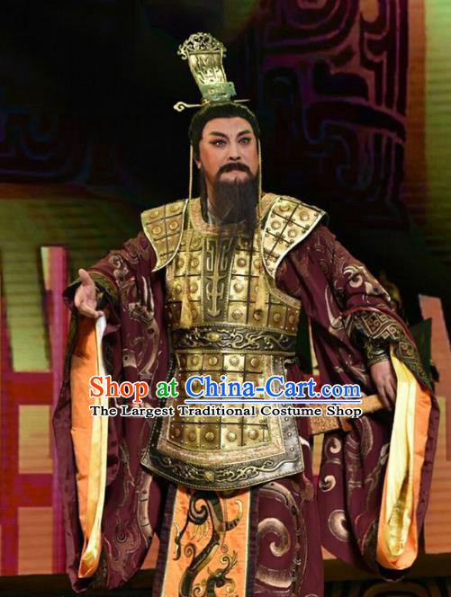 Qing Ming Chinese Shanxi Opera Lord Apparels Costumes and Headpieces Traditional Jin Opera Laosheng Garment King Of Jin Clothing