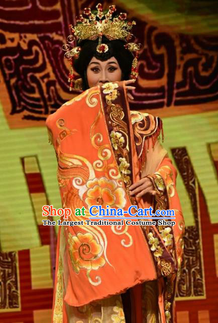 Chinese Jin Opera Royal Queen Garment Costumes and Headdress Qing Ming Traditional Shanxi Opera Noble Female Apparels Empress Dress