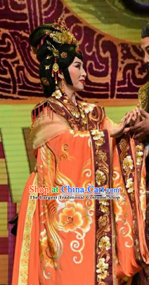 Chinese Jin Opera Royal Queen Garment Costumes and Headdress Qing Ming Traditional Shanxi Opera Noble Female Apparels Empress Dress