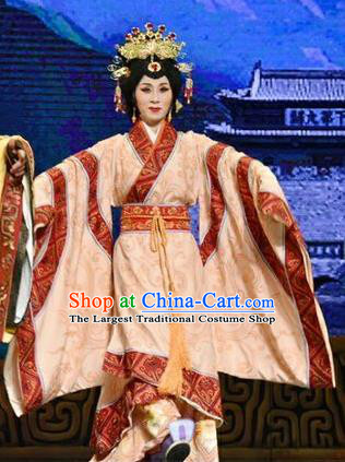 Chinese Jin Opera Noble Female Garment Costumes and Headdress Qing Ming Traditional Shanxi Opera Queen Apparels Empress Dress