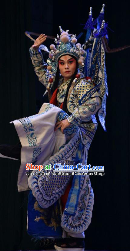 Lu Hua River Chinese Shanxi Opera Wusheng Apparels Costumes and Headpieces Traditional Jin Opera Martial Male Garment General Xue Yinglong Kao Clothing with Flags