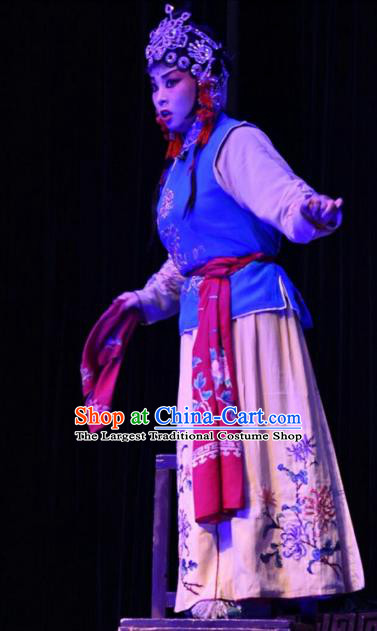 Chinese Jin Opera Young Lady Garment Costumes and Headdress Cha Ping Ji Traditional Shanxi Opera Xiaodan Apparels Servant Girl Chun Hong Dress