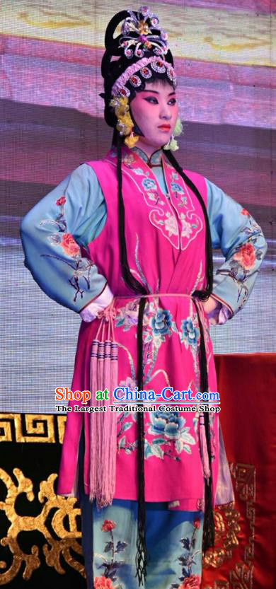 Chinese Jin Opera Servant Girl Chun Hong Garment Costumes and Headdress Cha Ping Ji Traditional Shanxi Opera Xiaodan Apparels Young Lady Dress