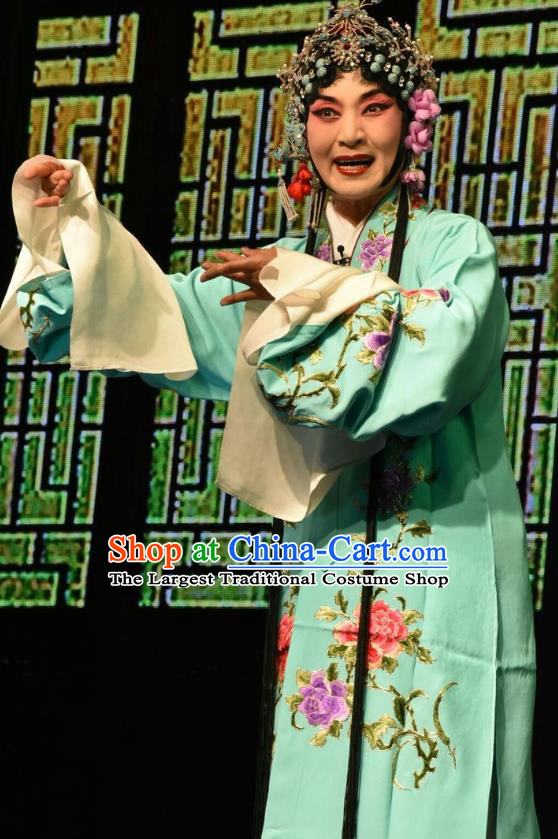 Chinese Jin Opera Young Female Garment Costumes and Headdress Zhao Jintang Traditional Shanxi Opera Actress Apparels Diva Blue Dress