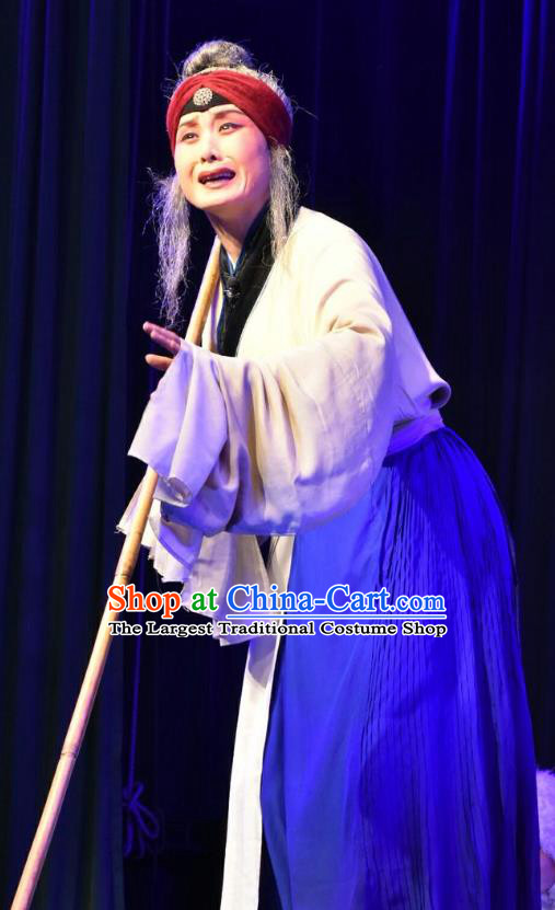 Chinese Jin Opera Elderly Woman Garment Costumes and Headdress Zhao Jintang Traditional Shanxi Opera Dame Apparels Laodan Dress
