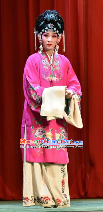 Chinese Jin Opera Rich Female Garment Costumes and Headdress Yi Pu Zhong Hun Traditional Shanxi Opera Young Beauty Apparels Diva Cao Yulian Dress