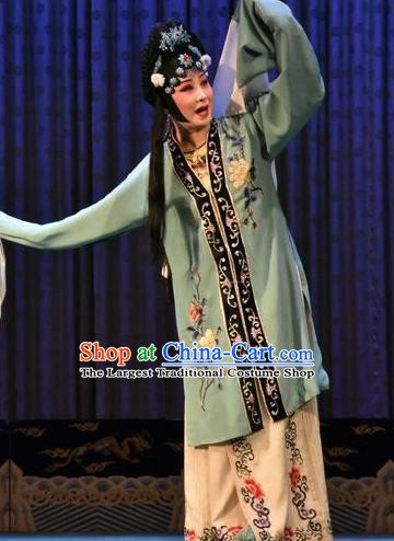 Chinese Jin Opera Actress Garment Costumes and Headdress Yi Pu Zhong Hun Traditional Shanxi Opera Diva Cao Yulian Apparels Distress Maiden Dress