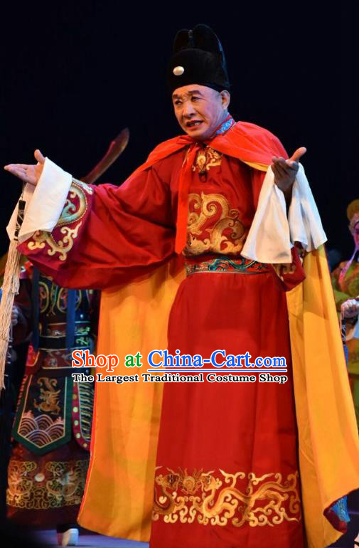 Fenyang King Chinese Shanxi Opera Official Luo Fengxian Apparels Costumes and Headpieces Traditional Jin Opera Tang Dynasty Garment Minister Clothing