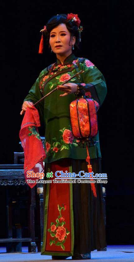 Chinese Jin Opera Dame Garment Costumes and Headdress He Qing Hai Yan Traditional Shanxi Opera Mistress Apparels Rich Female Dress