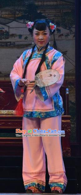 Chinese Jin Opera Servant Girl Garment Costumes and Headdress He Qing Hai Yan Traditional Shanxi Opera Apparels Maid Lady Dress