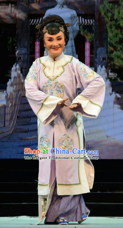 Chinese Jin Opera Dame Garment Costumes and Headdress He Qing Hai Yan Traditional Shanxi Opera Elderly Female Apparels Mistress Dress