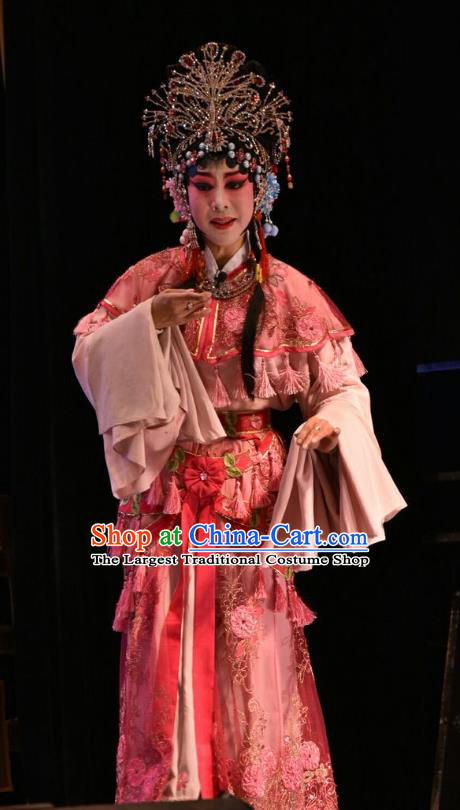 Chinese Jin Opera Young Beauty Garment Costumes and Headdress Tears in Suzhou Traditional Shanxi Opera Rich Lady Apparels Diva Wang Lianjuan Dress