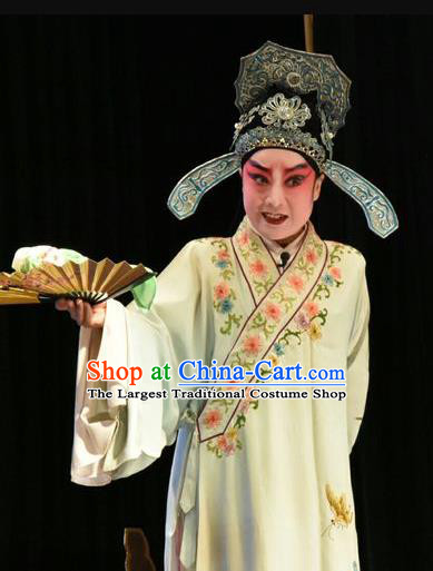 Tears in Suzhou Chinese Shanxi Opera Scholar Apparels Costumes and Headpieces Traditional Jin Opera Xiaosheng Garment Childe Zhang Qingyun Clothing