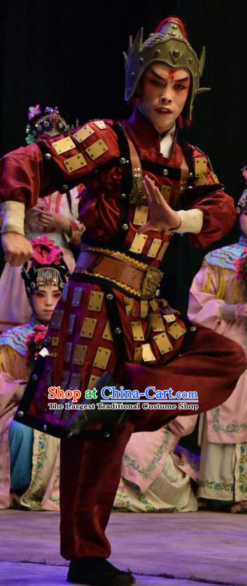 Shen Gong Qing Hun Chinese Shanxi Opera Martial Male Apparels Costumes and Headpieces Traditional Jin Opera Wusheng Garment Soldier Armor Clothing