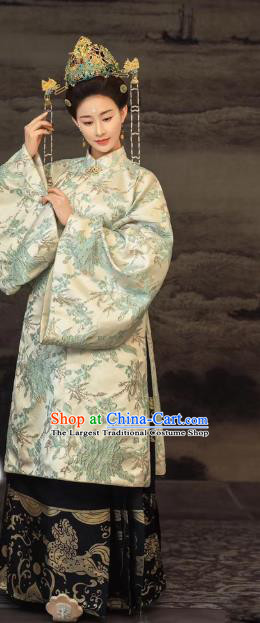 Chinese Traditional Drama Royal Queen Hanfu Dress Ancient Apparels Ming Dynasty Imperial Empress Historical Costumes and Headdress Complete Set
