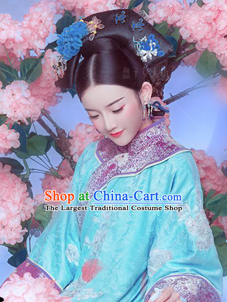 Chinese Traditional Drama Palace Princess Hanfu Dress Ancient Apparels Qing Dynasty Manchu Lady Historical Costumes and Headpieces Complete Set