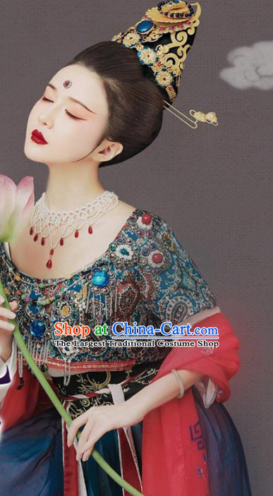 Chinese Drama Ancient Dunhuang Apsaras Hanfu Dress Apparels Traditional Tang Dynasty Dance Lady Historical Costumes and Headwear Complete Set
