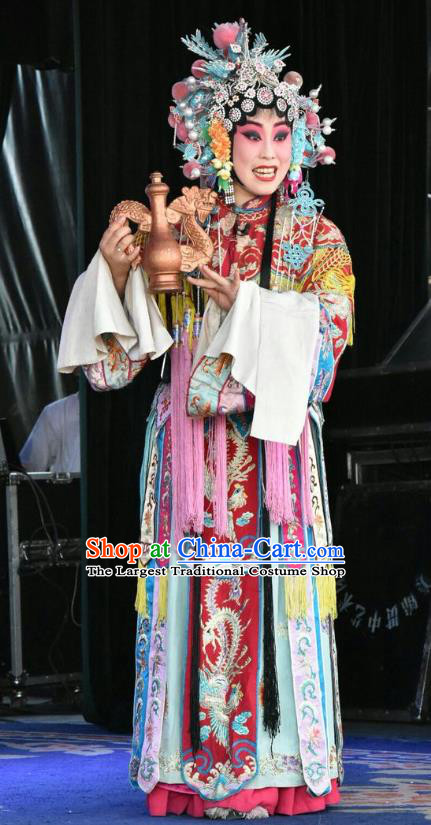 Chinese Jin Opera Hua Tan Garment Costumes and Headdress Long Hu Feng Yun Traditional Shanxi Opera Young Female Apparels Diva Tao Sanchun Dress