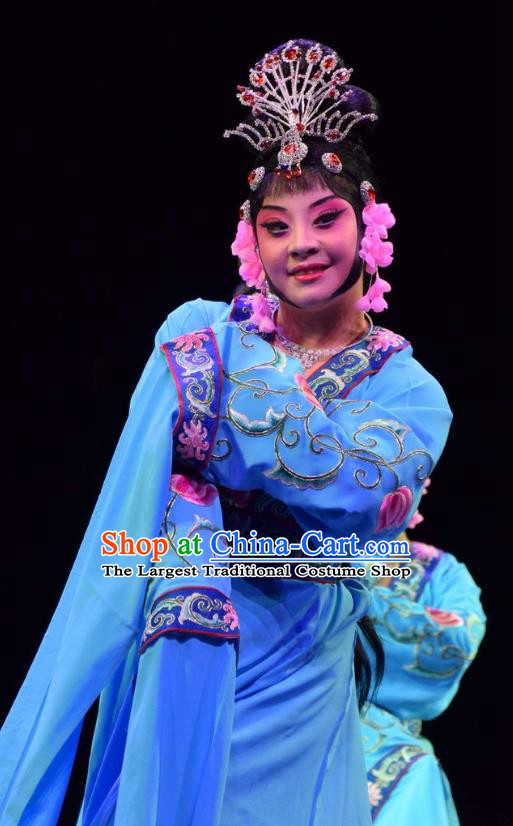 Chinese Jin Opera Palace Lady Garment Costumes and Headdress Guan Gong Traditional Shanxi Opera Xiaodan Apparels Dance Blue Dress