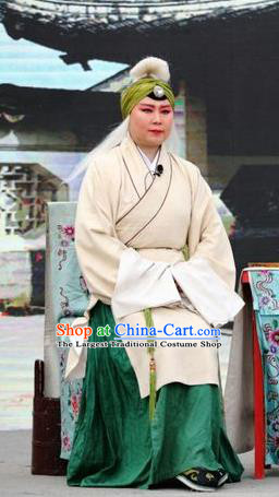 Chinese Jin Opera Laodan Garment Costumes and Headdress Shuang Luo Shan Traditional Shanxi Opera Dame Apparels Elderly Female Dress